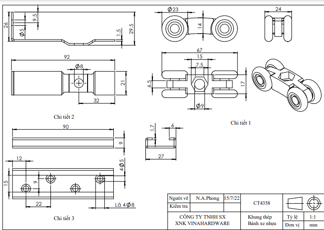 Bánh xe cửa lùa treo - Mã 1410.1.01001