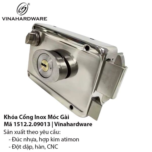 Bộ khóa cổng inox ngoài trời chốt móc – Vinahardware 1512.2.09013