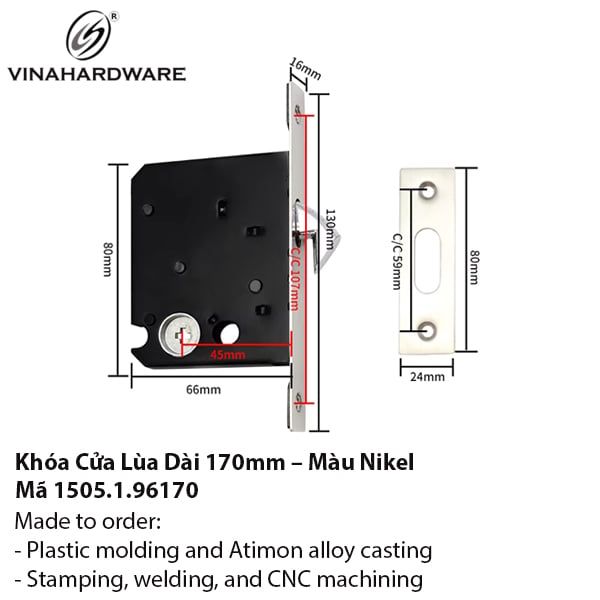 Khóa cửa lùa inox trắng mờ - Mã 1505.1.96170
