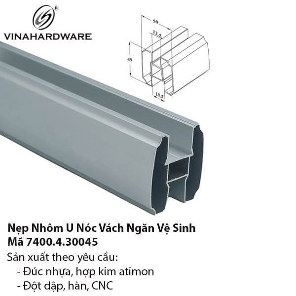 Nẹp U Nhôm Nóc Cho Vách Ngăn Vệ Sinh – Mã 7400.4.30045