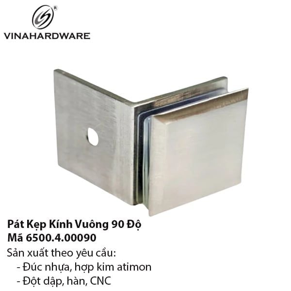 Pát Kẹp Kính Tường 90 Độ Inox 304 – Mã 6500.4.00090