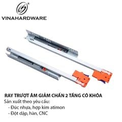Ray trượt âm 2 tầng giảm chấn có khóa