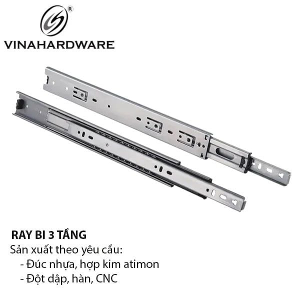 Ray trượt bi 3 tầng bản 42mm - Màu kẽm trắng 1122.2.01250