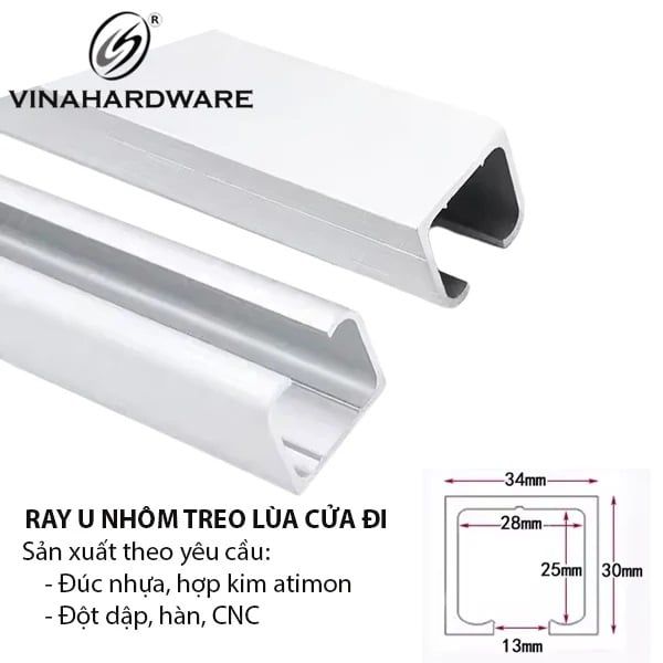 Ray nhôm treo cửa lùa U - Mã 1170.4.00220