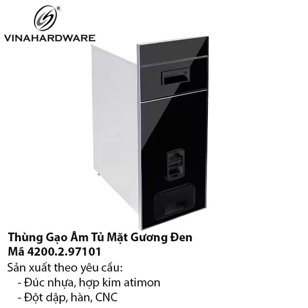 Thùng Gạo Kéo Trượt Âm Tủ Mặt Gương Đen – Mã 4200.2.97101
