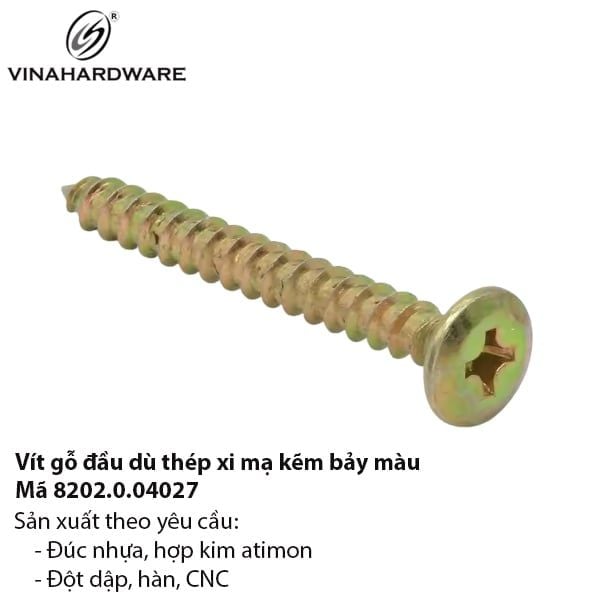 Vít gỗ đầu dù xi mạ bảy màu ren nhuyễn – Mã 8202.0.04027