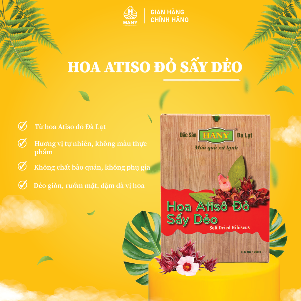 Hoa Atiso đỏ sấy dẻo HANY - Mứt hoa hồng - Hoa bụp giấm sấy dẻo