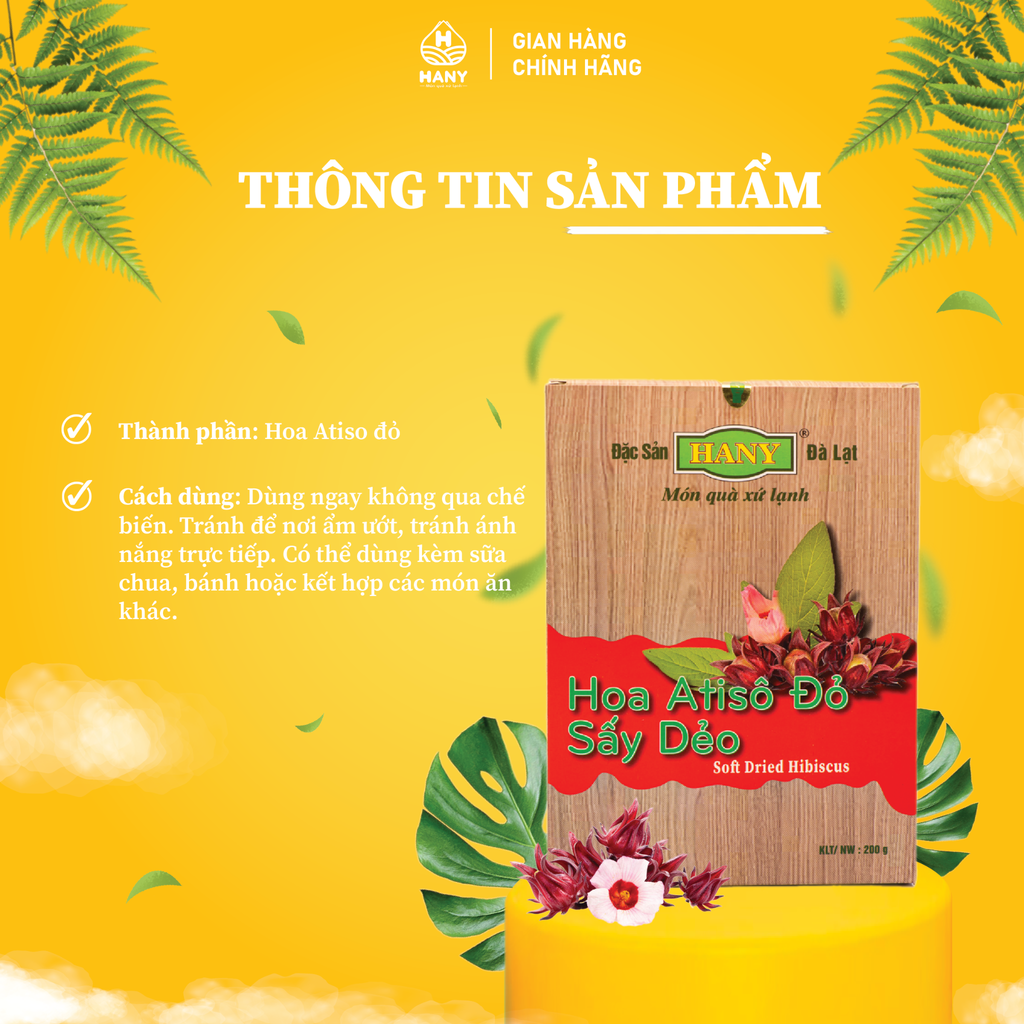 Hoa Atiso đỏ sấy dẻo HANY - Mứt hoa hồng - Hoa bụp giấm sấy dẻo