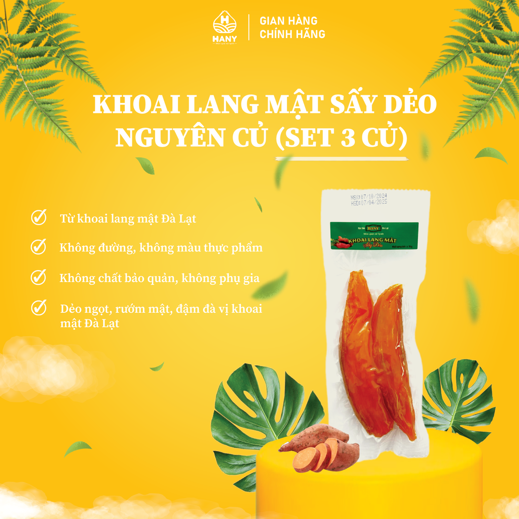 Khoai lang mật sấy dẻo nguyên củ HANY (Set 03 củ)