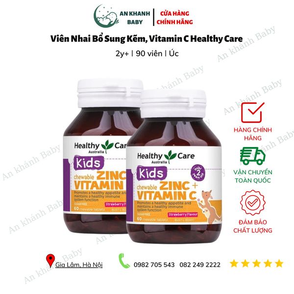  Viên Nhai Hỗ Trợ Bổ Sung Kẽm Zinc + Vitamin C Healthy Care Cho Bé - 90 viên 
