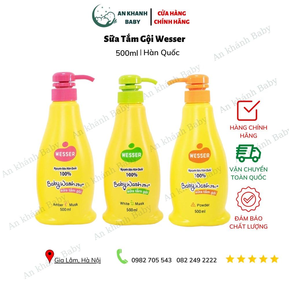  Sữa tắm gội 500 ml Powder Wesser đủ màu 