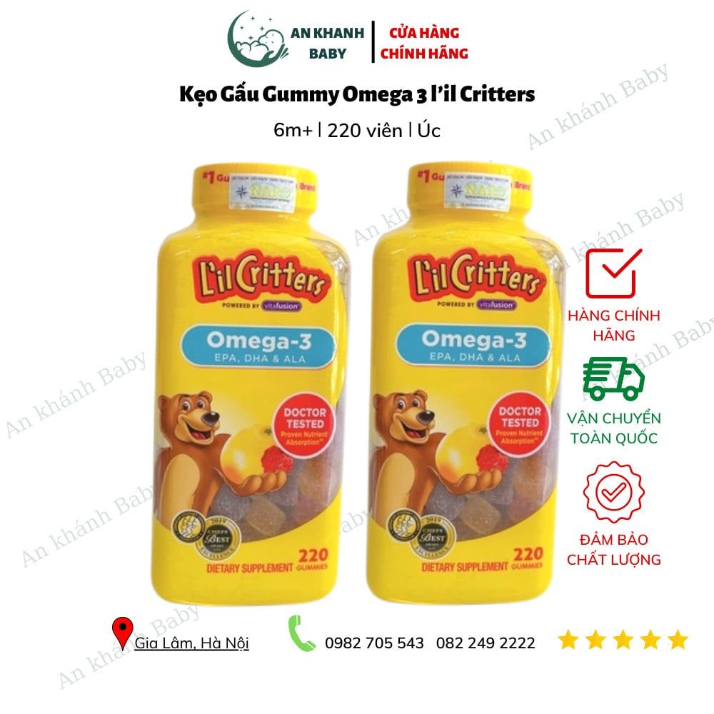  Kẹo Gấu L'il Critters Omega-3 DHA Bổ Sung DHA Cho Bé - 220 viên 
