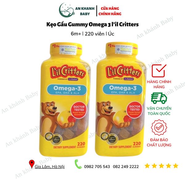  Kẹo Gấu L'il Critters Omega-3 DHA Bổ Sung DHA Cho Bé - 220 viên 