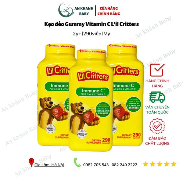  Kẹo gấu bổ sung Vitamin C và tăng sức đề kháng L’il Critters Immune C 290 viên 