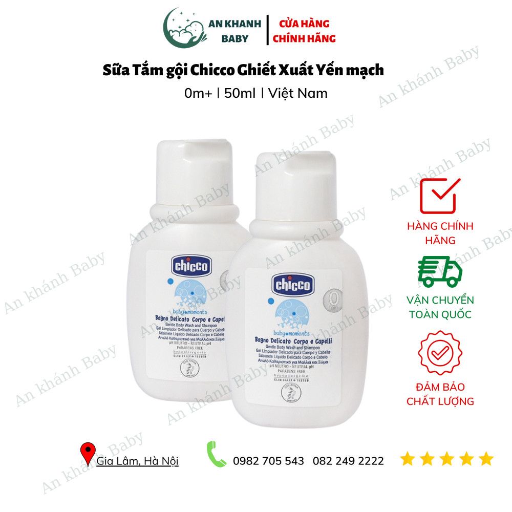  Sữa tắm gội chiết xuất Yến mạch 0M+ Chicco – Chai du lịch 50ml 