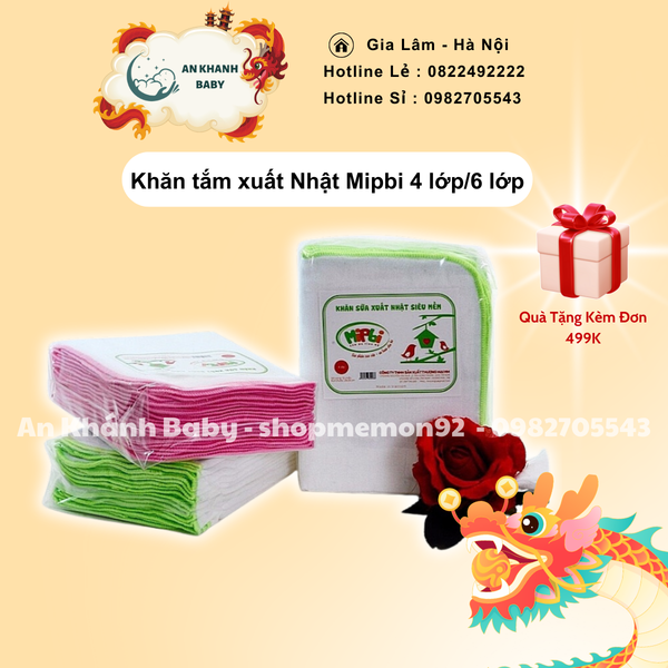  Mipbi - Khăn tắm xuất Nhật Mipbi 4 lớp/6 lớp siêu mềm 100% cotton (kích thước 75x85cm) 
