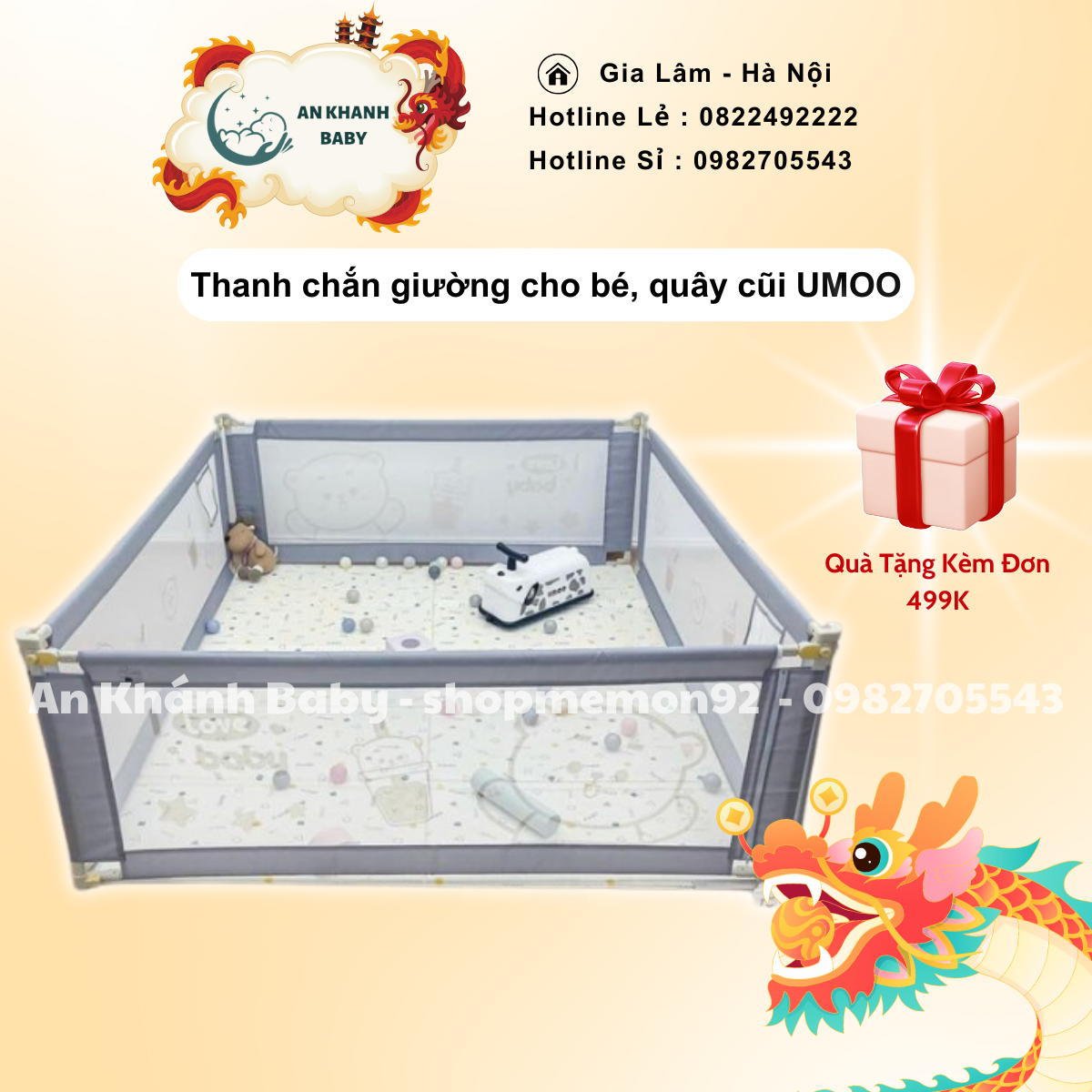  Thanh chắn giường cho bé, quây cũi UMOO cao cấp chính hãng mẫu mới nhất 2024 UM-088 