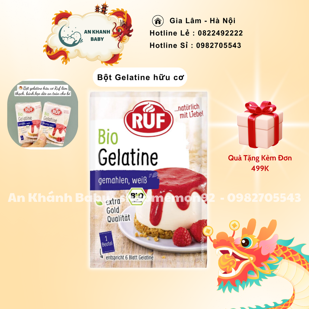  Bột Gelatine hữu cơ làm thạch pudding rau câu bánh kẹo cho bé ăn dặm - Gelatin date 8/28 