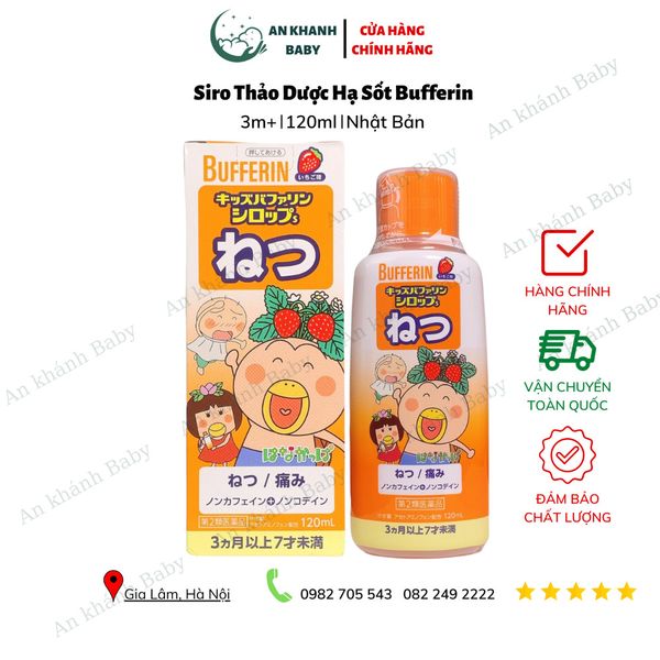  Siro Bufferin thảo dược dâu tây (màu cam) giảm triệu chứng cảm lạnh, sốt, đau họng 