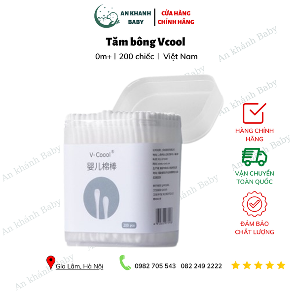  TĂM BÔNG VCOOL KHÁNG KHUẨN LÕI GIẤY HỘP 200 CHIẾC 