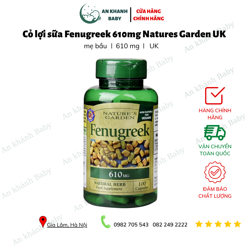  Cỏ lợi sữa Fenugreek 610mg Natures Garden UK 