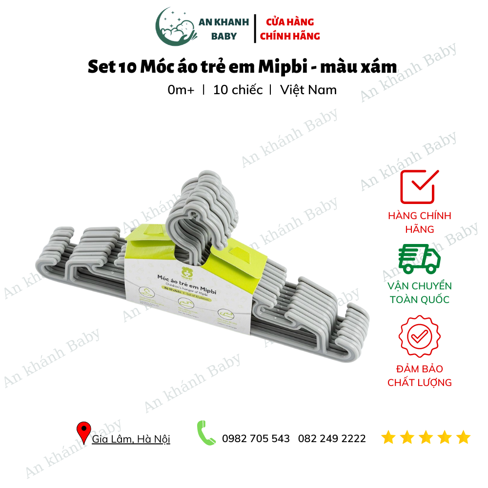 Set 10 Móc áo trẻ em Mipbi - màu xám 