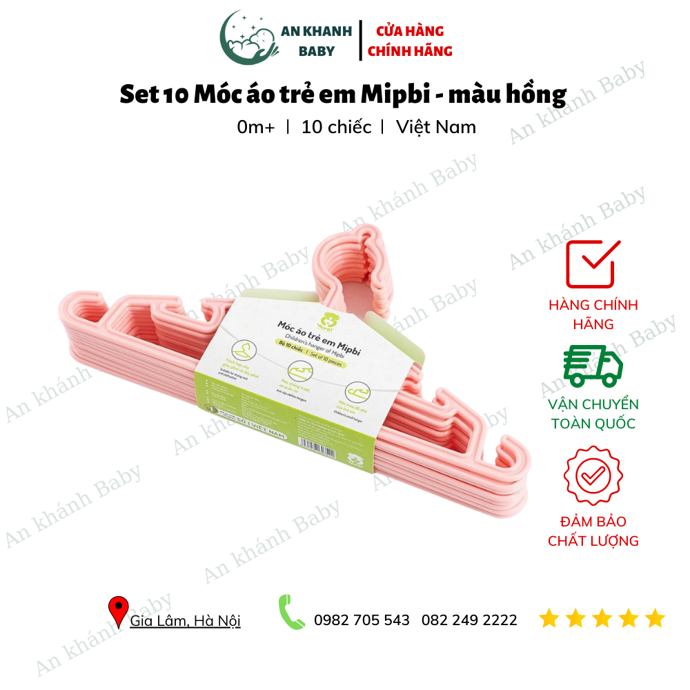  Set 10 Móc áo trẻ em Mipbi - màu hồng 