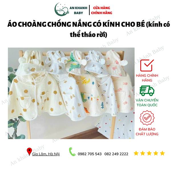  ÁO CHOÀNG MUSLIN CHỐNG NẮNG CÓ KÍNH CHO BÉ 0-3 TUỔI (kính có thể tháo rời) 