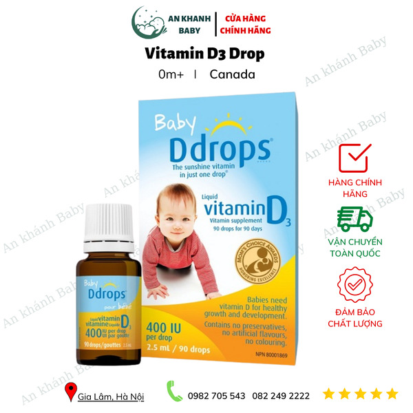  Thuốc nhỏ Baby Ddrops Vitamin D3 400 I.U 90 Giọt Cho Bé Sơ Sinh 