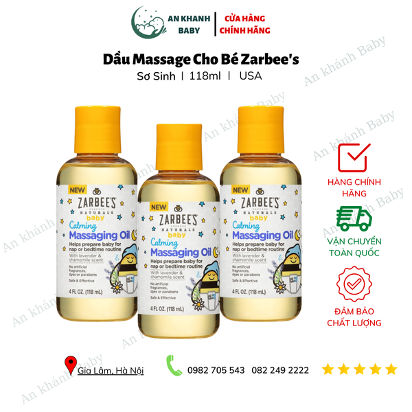  Dầu massage Zarbee's Baby Calming Massage Oil (Oải hương, Cúc la mã) 118ml 