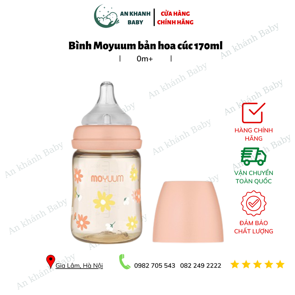  Bình sữa cho bé Moyuum hoa cúc hồng PPSU 170ml 