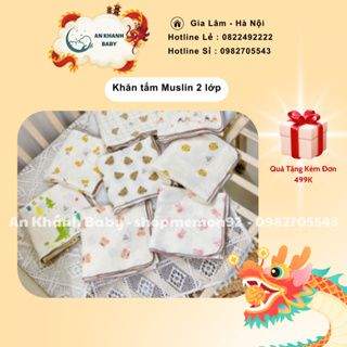  Khăn tắm Muslin 2 lớp chần viền 100*110cm giao màu ngẫu nhiên 