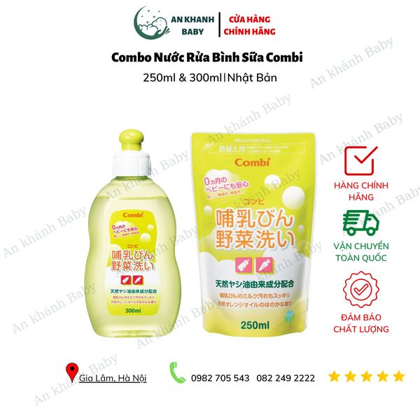  Combo Nước rửa bình sữa COMBI - CHAI 300ml kèm TÚI 250ml 
