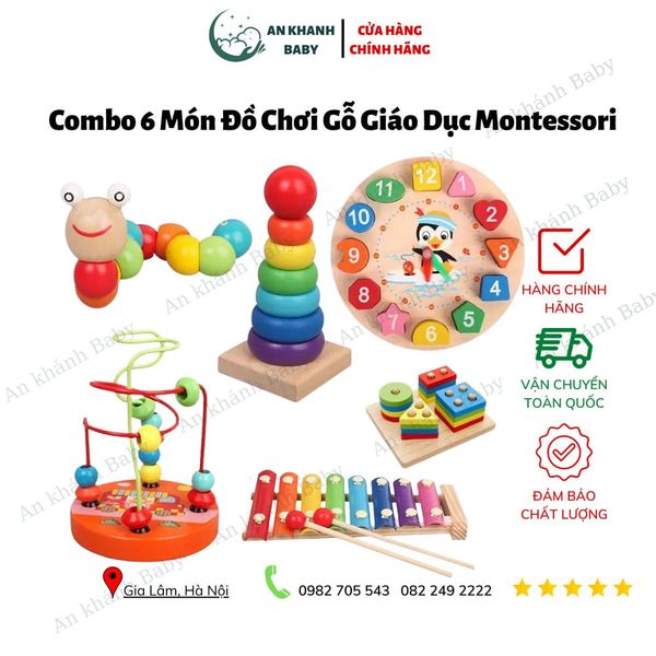  Combo 6 Món Đồ Chơi Gỗ Giáo Dục Montessori 