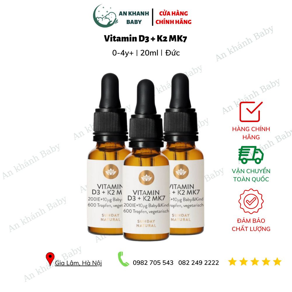  Vitamin D3 K2 MK7 Sunday Natural Của Đức Tăng Chiều Cao Cho Bé 200IE - 20ml 