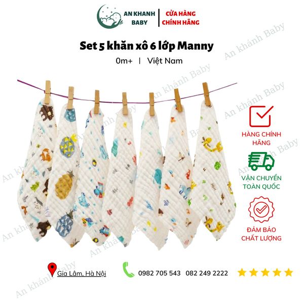  Set 5 khăn sữa xô Manny 6 lớp 