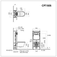 BÀN CẦU TREO TƯỜNG CAESAR CPT1505 KÉT ÂM TƯỜNG