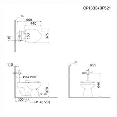 BÀN CẦU XỔM CAESAR CP1333 + BF521A