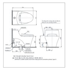 BÀN CẦU TOTO MS823DRE4 NẮP RỬA CƠ TCW1211A