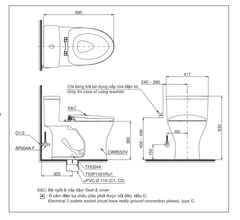 BÀN CẦU TOTO CS986GE4 NẮP RỬA CƠ TCW1211A
