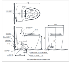 BÀN CẦU TOTO MS636DT2 NẮP ĐÓNG ÊM TC393VS