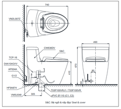 BÀN CẦU TOTO MS636DT8 NẮP ĐÓNG ÊM TC600VS