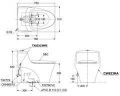 BÀN CẦU TOTO MS855DE2 NẮP RỬA CƠ TCW07S