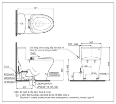 BÀN CẦU TOTO MS885DE2 NẮP RỬA CƠ TCW07S