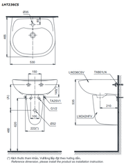 CHẬU LAVABO TRÈO TƯỜNG TOTO LHT236CS CHÂN LỬNG