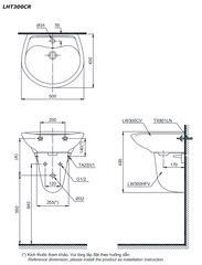 CHẬU LAVABO TRÈO TƯỜNG TOTO LHT300CR CHÂN LỬNG