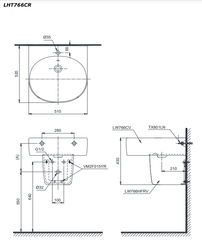 CHẬU LAVABO TRÈO TƯỜNG TOTO LHT766CR CHÂN LỬNG
