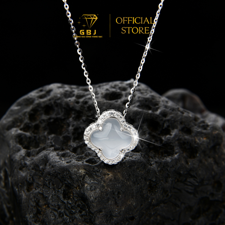 Dây Chuyền LM 4 Cánh Viền Đá Trắng Chuẩn Bạc 925 - GBJ48674 - Gia Bảo Jewelry