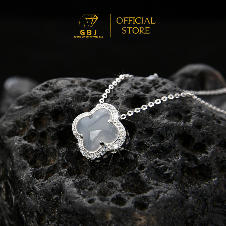 Dây Chuyền LM 4 Cánh Viền Đá Trắng Chuẩn Bạc 925 - GBJ48674 - Gia Bảo Jewelry