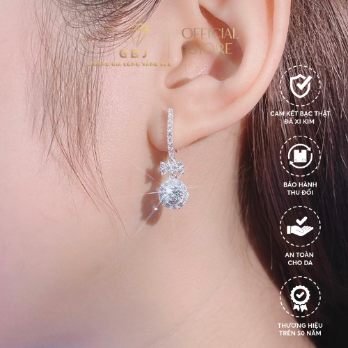 Bông Tai Tòn Ten Nơ Tròn Đính Đá Cao Cấp Chuẩn Bạc 925 - GBJ47983 - Gia Bảo Jewelry